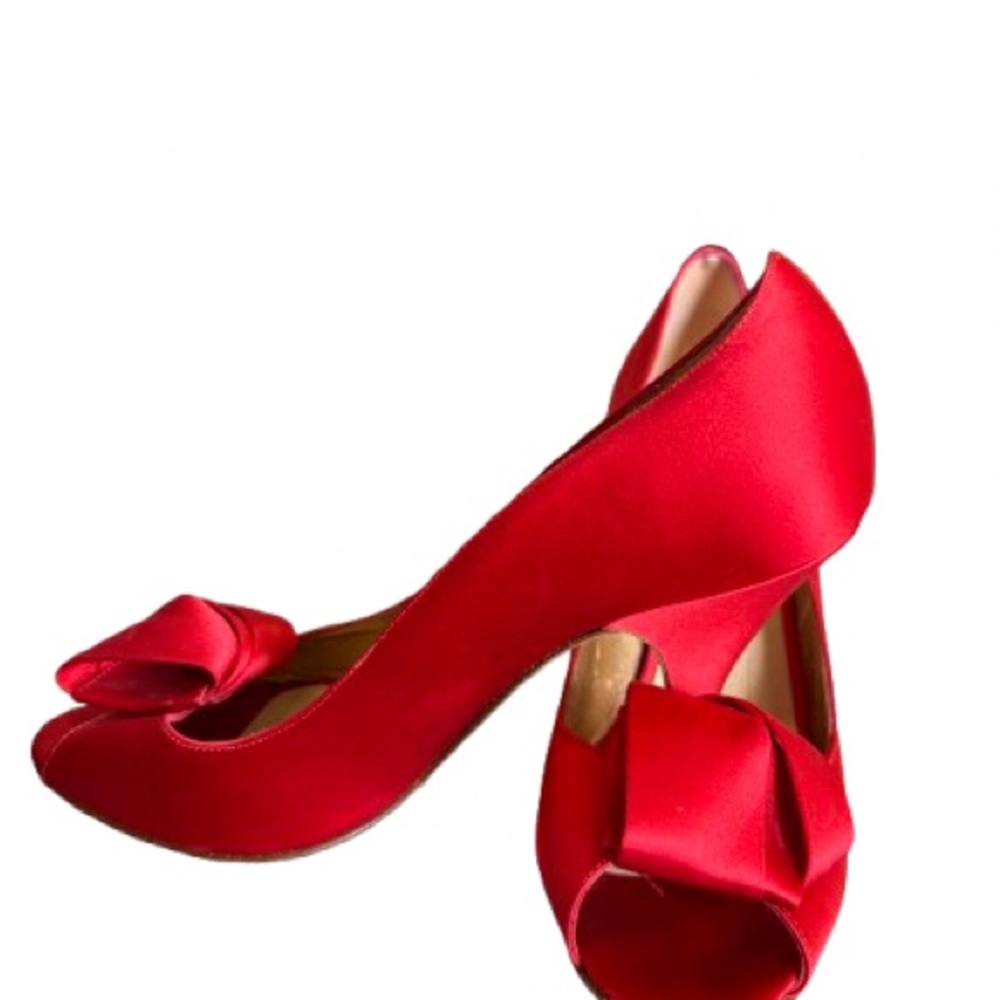 Kate Spade Vibrant Red Satin Heels with Bow